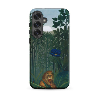 The Repast of the Lion - Henri Rousseau Phone Case Samsung Galaxy S25 Plus / Matte Phone Case Jungle Scene Lion Blue Flower Designed Henri