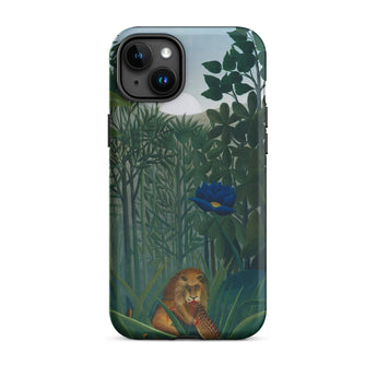 The Repast of the Lion - Henri Rousseau Phone Case Iphone 15 Plus / Matte Phone Case Jungle Scene Lion Blue Flower Designed Henri Rousseau