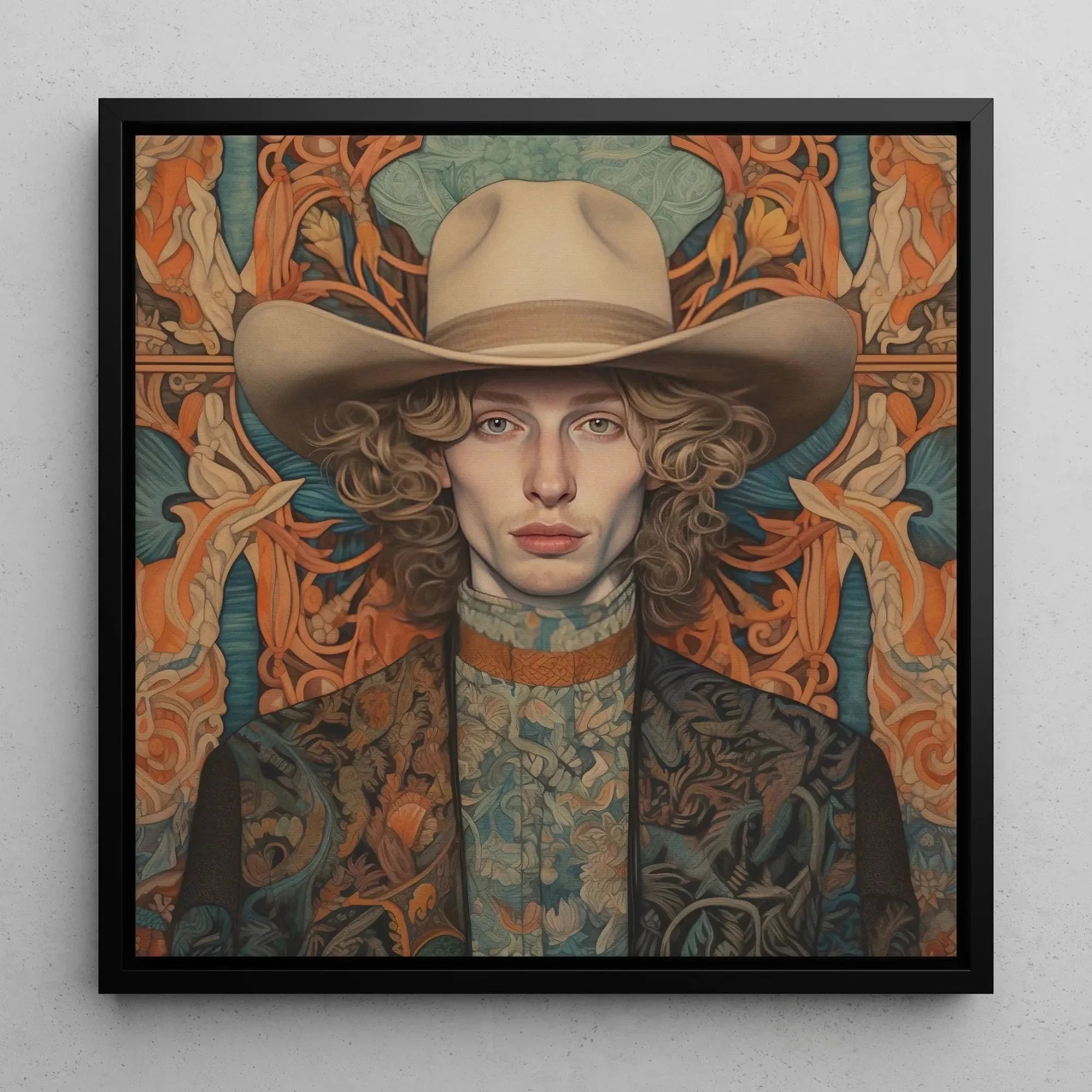 Reuben - Gay Cowboy Framed Canvas - Handsome Queerart Dandy - 16’x16’ - Posters Prints & Visual Artwork - Aesthetic Art