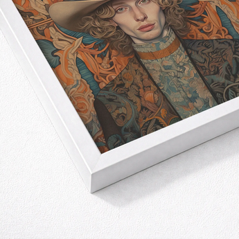 Artistic Portrait Print Sleek White Frame Ornate Illustration Dandy Gay Cowboy, Redhead, Spirit’s Queer