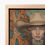 Framed Canvas Print Portrait Person Beige Cowboy Hat Dandy Gay, Redhead, Spirit’s Queer