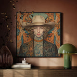Reuben - Gay Redhead Cowboy Art Print / Canvas Framed Portrait Person Beige Cowboy Hat Ornate Patterned Dandy Gay Cowboy, Redhead Spirit’s