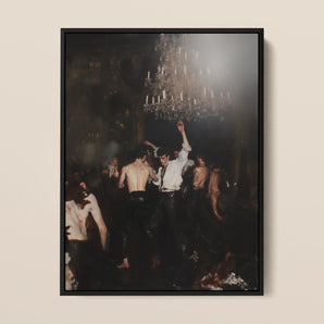 Reverie - Neo-rococo Gay Circuit Framed Canvas, 12x16’’ / 31x41cm / Black Floating Frame, Framed Photograph Crowded Dimly Lit Party