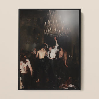 Reverie - Neo-rococo Gay Circuit Framed Canvas, 12x16’’ / 31x41cm / Black Floating Frame, Framed Photograph Crowded Dimly Lit Party