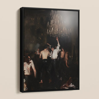 Reverie - Neo-rococo Gay Circuit Framed Canvas, Framed Print Dimly Lit Party Scene People Chandelier