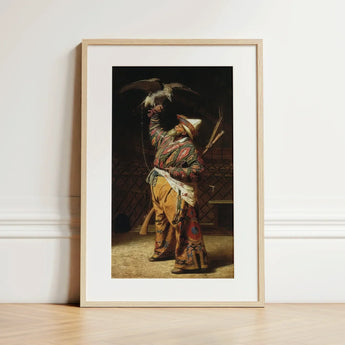 Rich Kyrgyz Hunter with a Falcon - Vasily Vereshchagin Art Print / Canvas Framed Art Print Traditional Falconer Ornate Patterned Attire