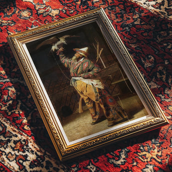 Rich Kyrgyz Hunter with a Falcon - Vasily Vereshchagin Art Print, Ornate Gold-framed Painting Musketeer Colorful Period Costume Staff