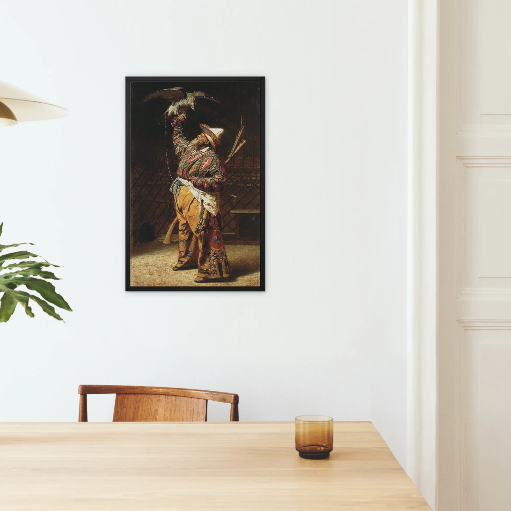 Rich Kyrgyz Hunter with a Falcon Vasily Vereshchagin Framed Canvas, Framed Artwork Native American Warrior Traditional Dress