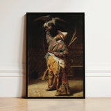 Rich Kyrgyz Hunter with a Falcon - Vasily Vereshchagin Art Print / Canvas Black-framed Man Ornate Patterned Traditional Attire, Central