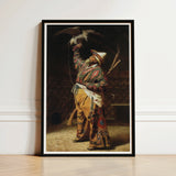 Rich Kyrgyz Hunter with a Falcon - Vasily Vereshchagin Art Print / Canvas Black-framed Man Traditional Attire Eagle, Central Asian