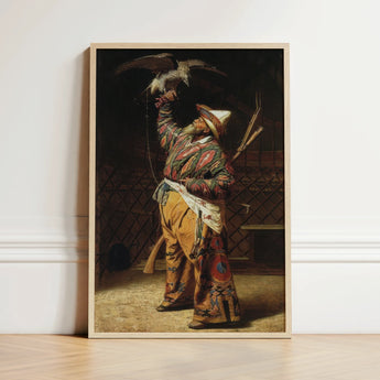 Rich Kyrgyz Hunter with a Falcon - Vasily Vereshchagin Art Print / Canvas Framed Man Traditional Colorful Attire Eagle, Central Asian