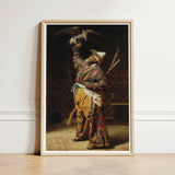 Rich Kyrgyz Hunter with a Falcon - Vasily Vereshchagin Art Print / Canvas Framed Man Ornate Patterned Traditional Attire, Central Asian
