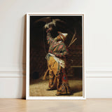 Rich Kyrgyz Hunter with a Falcon - Vasily Vereshchagin Art Print / Canvas Framed Man Ornate Patterned Traditional Attire, Central Asian