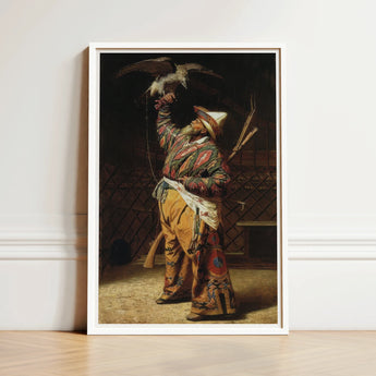 Rich Kyrgyz Hunter with a Falcon - Vasily Vereshchagin Art Print / Canvas Framed Man Ornate Patterned Traditional Attire, Central Asian