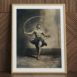Gay neoclassical art print of a ringleader with hoop, framed.