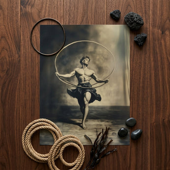 Ringleader - Gay Neoclassical Art Print / Canvas Sepia-toned Print Muscular Man Rope Hoop Framed Rustic Queer Body Liberation, Gay