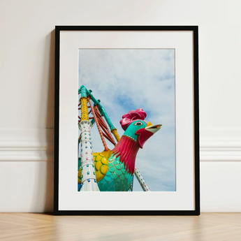 Rise and Shine - Amusement Park Fun Fair Ride Art Print / Canvas Vibrant Colorful Rooster-themed Amusement Park Ride Sculpture Teal Fun
