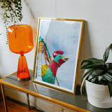Rise and Shine - Amusement Park Fun Fair Ride Art Print, Colorful Bird Puppet Toy Gold-framed Picture