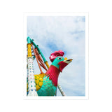Rise and Shine - Amusement Park Fun Fair Ride Art Print, Colorful Rooster Carnival Ride Decoration Turquoise Red Plumage