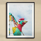 Rise and Shine Amusement Park Fun Fair Ride Art Print, Colorful Rooster Sculpture Turquoise Pink Feathers