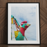 Rise and Shine - Amusement Park Fun Fair Ride Art Print, Colorful Rooster-shaped Carnival Ride Decoration Vibrant Feathers Red