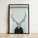 Black-framed Art Print Stark Black-and-white Deer Skull Prominent Figure Stands