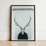 Black-framed Art Print Stark Black-and-white Deer Skull Prominent Figure Stands
