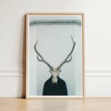 Minimalist Framed Art Print Stark Black-and-white Deer Skull Figure Stands