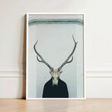 Minimalist Framed Art Print Stark Black-and-white Deer Skull Figure Stands