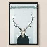 Ritual - Creepy Deer Skull Art Print / Canvas Black-framed Art Print Stark White Deer Skull Prominent Figure Stands