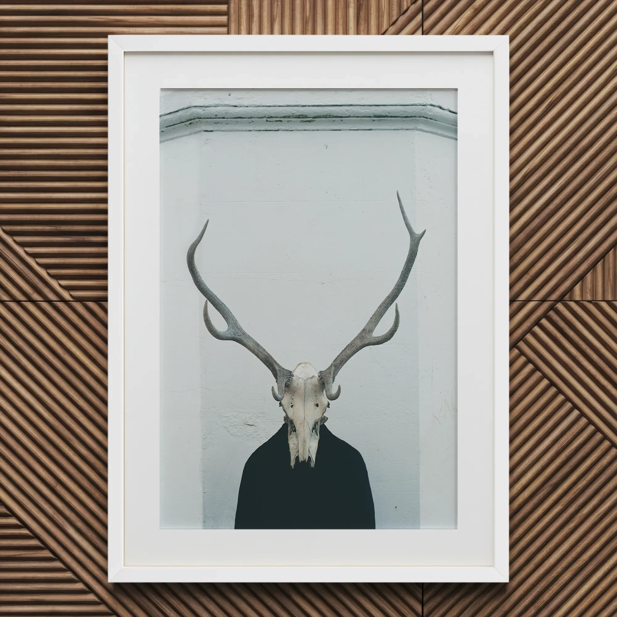 Ritual Fine Art Print, 20x30’’ / 51x76cm / White Frame / 2’’ Matboard, Framed Artwork Person Deer Skull Antlers
