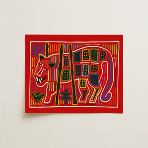 Roaring Tiger Appliqué - Mola Embroidery Art Print / Canvas, 14x11’’ / 36x28cm / Unframed / no Border, Posters Prints & Visual Artwork,