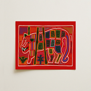 Roaring Tiger Appliqué - Mola Embroidery Art Print / Canvas, Mola Embroidery Art, Framed Mola Embroidery, Mola Embroidery Design
