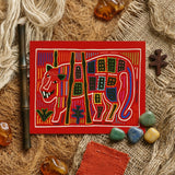 Roaring Tiger Appliqué - Mola Embroidery Art Print / Canvas Vibrant Red Rectangular Card Stylized Colorful Illustration Animal Mola