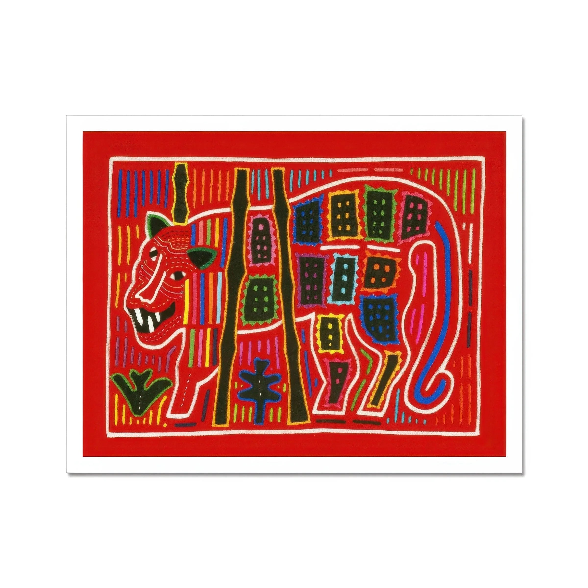 Roaring Tiger Appliqué - Mola Embroidery Art Print