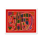 Roaring Tiger Appliqué Mola Embroidery Art Print, Colorful Stylized Tiger Geometric Patterns Red Green Blue