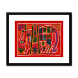 Roaring Tiger Appliqué - Mola Embroidery Art Print, Framed Colorful Mola Artwork