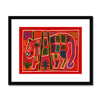 Roaring Tiger Appliqué - Mola Embroidery Art Print, Framed Colorful Mola Artwork