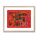Roaring Tiger Appliqué - Mola Embroidery Art Print, Framed Colorful Folk Art Tiger
