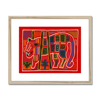 Roaring Tiger Appliqué - Mola Embroidery Art Print, Framed Colorful Folk Art Tiger