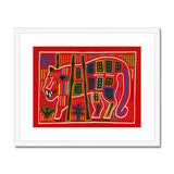 Roaring Tiger Appliqué - Mola Embroidery Art Print, Framed Colorful Textile Art Jaguar