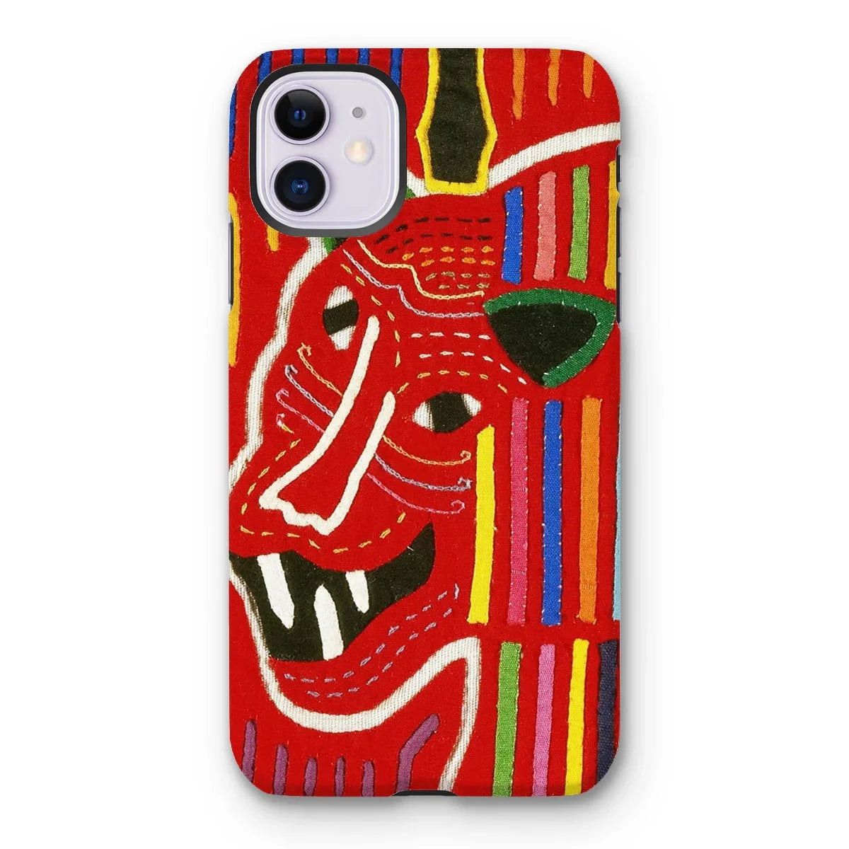 Roaring Tiger Appliqué - Mola Embroidery Iphone Case, 11 / Matte, Colorful Phone Case Abstract Red Animal Face Design