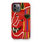 Roaring Tiger Appliqué - Mola Embroidery Iphone Case, 11 Pro / Matte, Colorful Abstract Art Phone Case Stylized Red Face