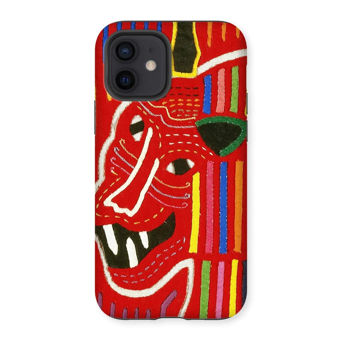Roaring Tiger Appliqué - Mola Embroidery Iphone Case, 12 / Matte, Colorful Phone Case Abstract Red Face Design Vibrant