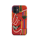Roaring Tiger Appliqué - Mola Embroidery Iphone Case, 12 / Matte, Red Phone Case Colorful Tribal Art