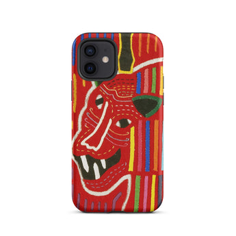 Roaring Tiger Appliqué - Mola Embroidery Iphone Case, 12 / Matte, Red Phone Case Colorful Tribal Art