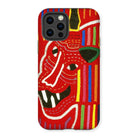 Roaring Tiger Appliqué - Mola Embroidery Iphone Case, 12 Pro / Matte, Colorful Abstract Art Phone Case Stylized Red Face
