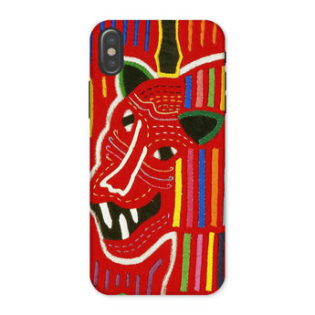 Roaring Tiger Appliqué - Mola Embroidery Iphone Case, x / Matte, Colorful Phone Case Stylized Red Animal Face Fangs