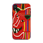 Roaring Tiger Appliqué - Mola Embroidery Iphone Case, Xr / Matte, Colorful Phone Case Stylized Red Animal Face Fangs