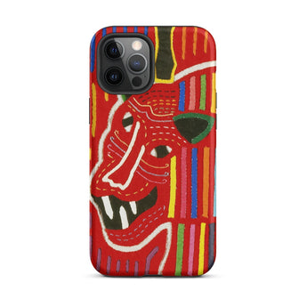 Roaring Tiger Appliqué - Mola Embroidery Phone Case Iphone 12 Pro Max / Matte Red Phone Case Colorful Tiger Design Mola-inspired Iphone
